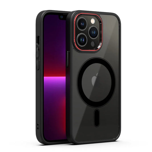 Phonix Case For iPhone 15 Pro Clear Armor Hard Case Magnetic With Metal Lens Protection Ring Black