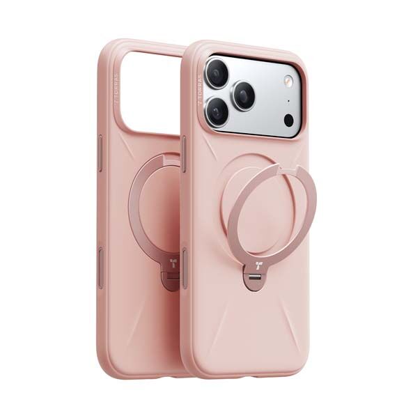 Torras Ostand Spin Silicon MagSafe Case for iPhone 17 Pro - Rain Mist Pink