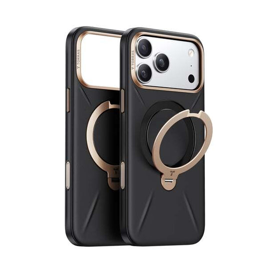 Torras Ostand Spin Fusion Vegan Leather MagSafe Case for iPhone 17 Pro - Black / Gold