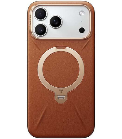 Torras Ostand Spin Fusion Vegan Leather MagSafe Case for iPhone 17 Pro - Elegant Brown