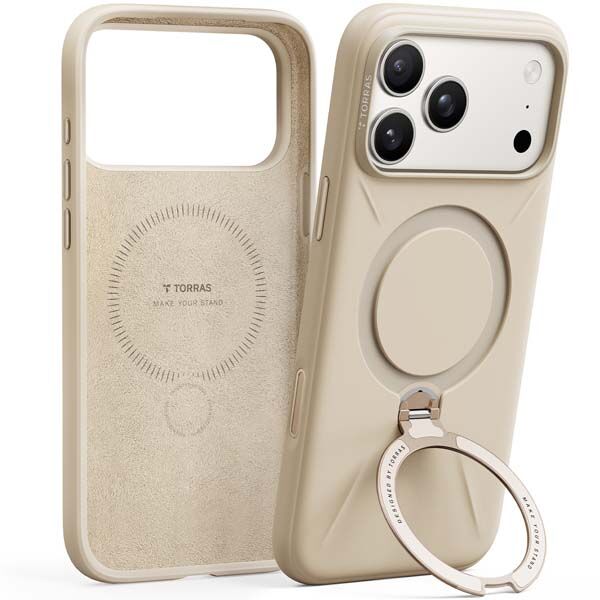 Torras Ostand Spin Silicon MagSafe Case for iPhone 17 Pro - Modern Brown