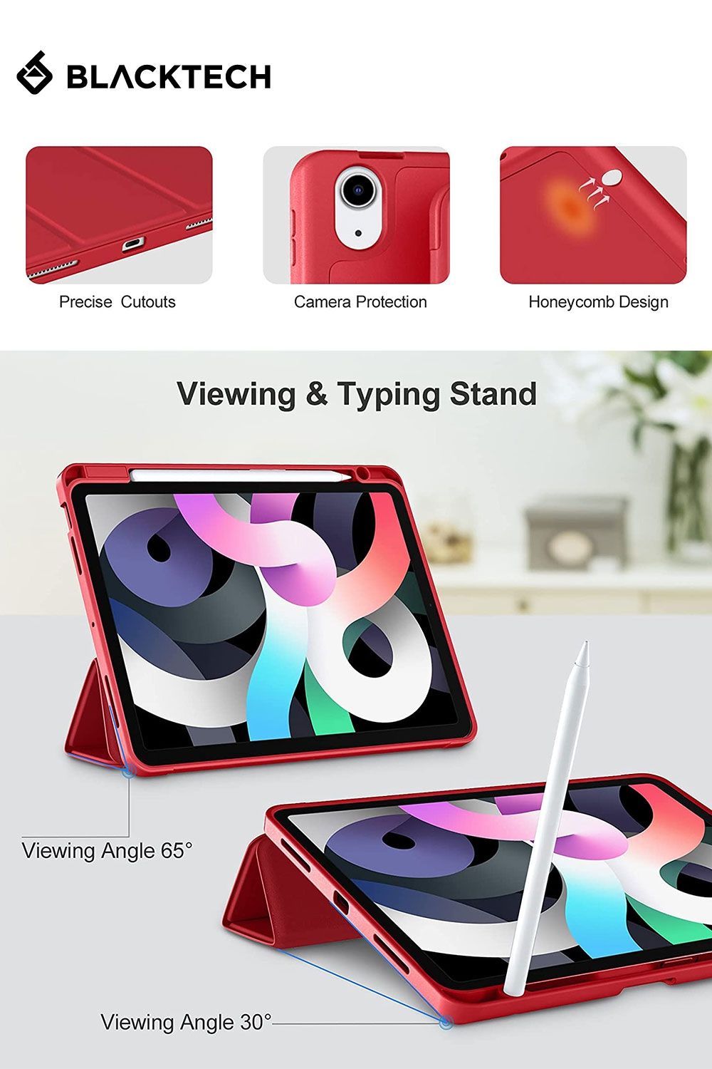 iPad Pro 12.9 3 / 4 / 5 / 6 2018-2022 BLACKTECH Smart Fold With Pencil Holder - Rose Gold