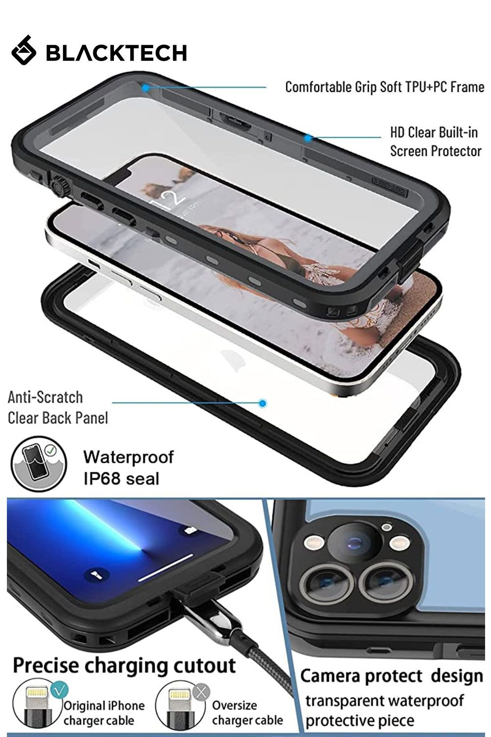 iPhone 14 Plus BLACKTECH Waterproof With Magnetic Ring - Black