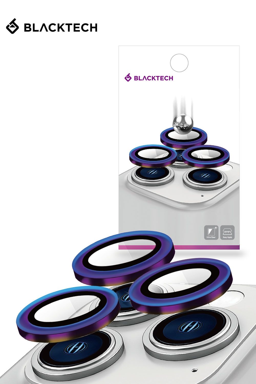 iPhone 13 / 13 Mini BLACKTECH C2 AR+AF Coating Aluminum Alloy Camera Corning Glass With Easy Installation tool - Prism