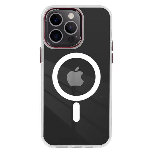 Phonix Case For iPhone 15 Pro Max Clear Armor Hard Case Magnetic With Metal Lens Protection Ring White