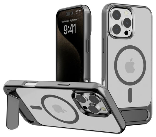 iPhone 16e BLACKTECH X1 metallic with stand case (MagSafe Compatible) - Grey