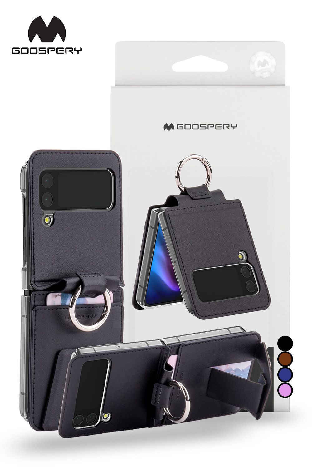 For Samsung Galaxy Z Flip 5 Shockproof Rigid Standing Diary Case With Loop Ring