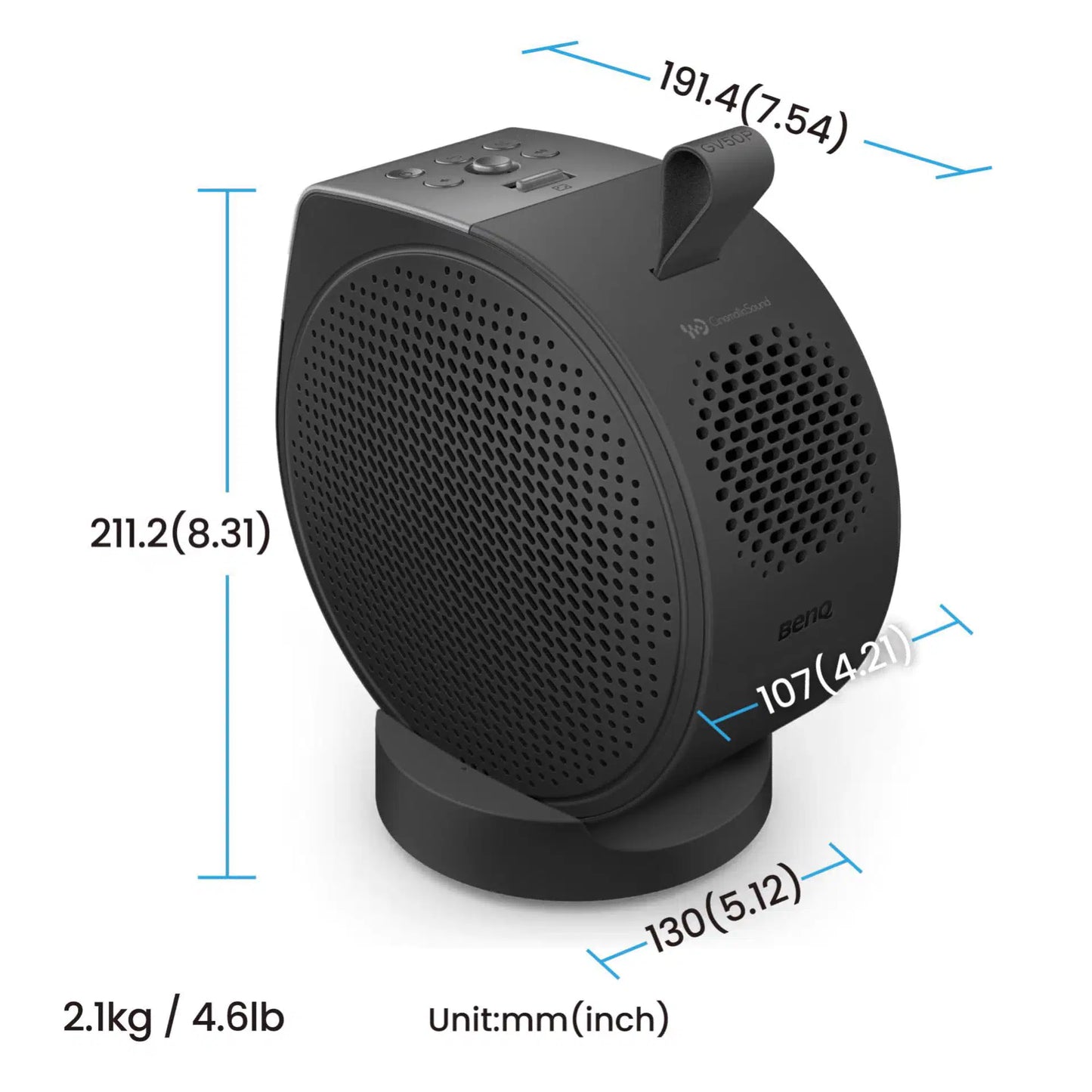 BenQ GV50P 1080P, Laser, DLP, Portable Projector, 1920x1080 Resolution, 500 Lumens, 100,000:1 Contrast, Black, Google TV (Android 11) + Remote + Case