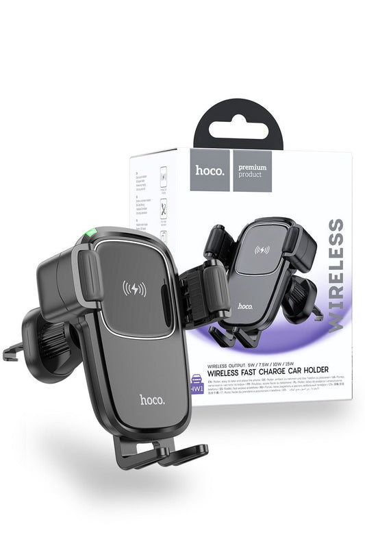 Hoco HW1 Pro Portable DashBoard 15W Fast Wireless Charger Air Vent Car Holder - Black
