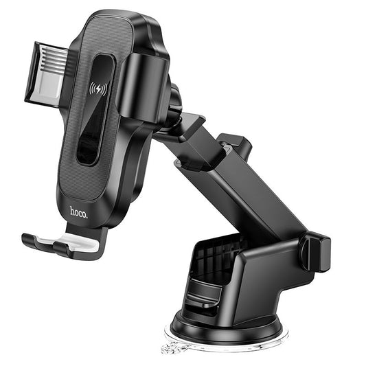 Hoco HW3 Portable 15W Fast Wireless Charger Car Holder - Black-dash mount Kickstand