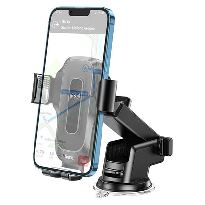 Hoco HW3 Portable 15W Fast Wireless Charger Car Holder - Black-dash mount Kickstand