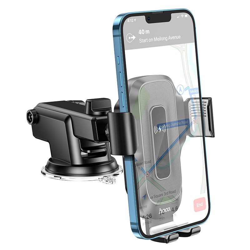Hoco HW3 Portable 15W Fast Wireless Charger Car Holder - Black-dash mount Kickstand