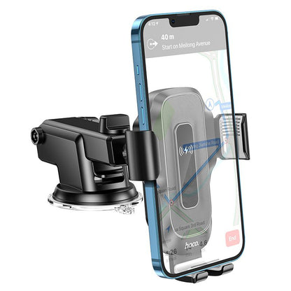 Hoco HW3 Portable 15W Fast Wireless Charger Car Holder - Black-dash mount Kickstand