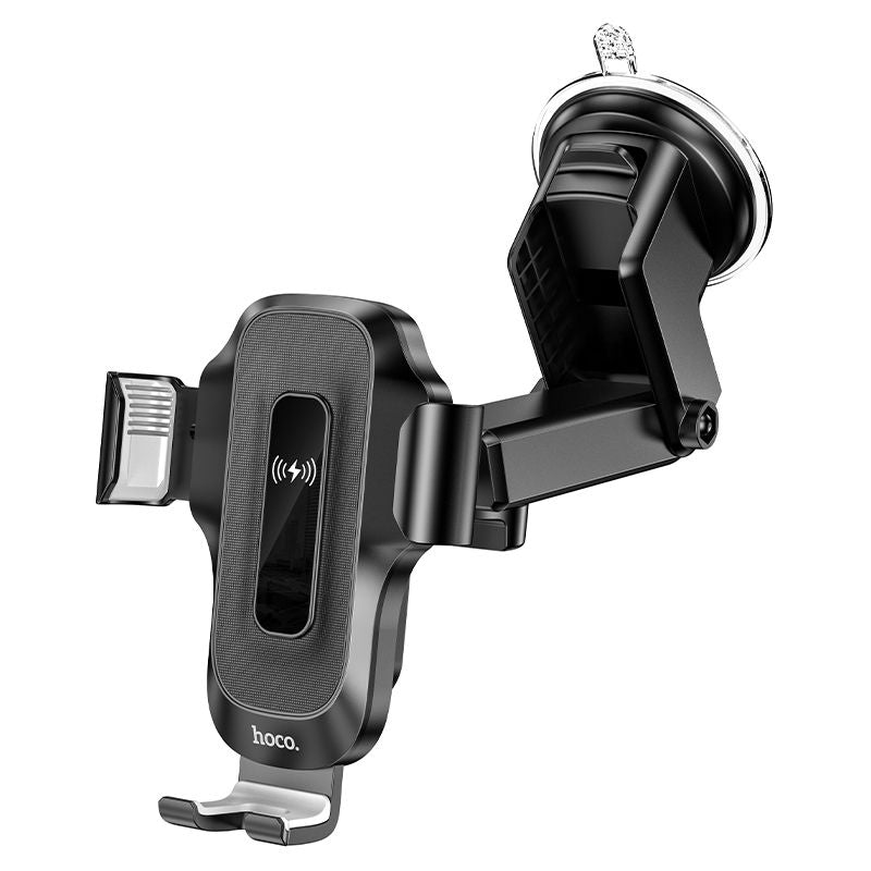 Hoco HW3 Portable 15W Fast Wireless Charger Car Holder - Black-dash mount Kickstand