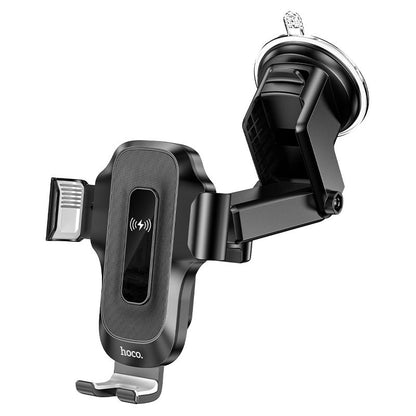 Hoco HW3 Portable 15W Fast Wireless Charger Car Holder - Black-dash mount Kickstand