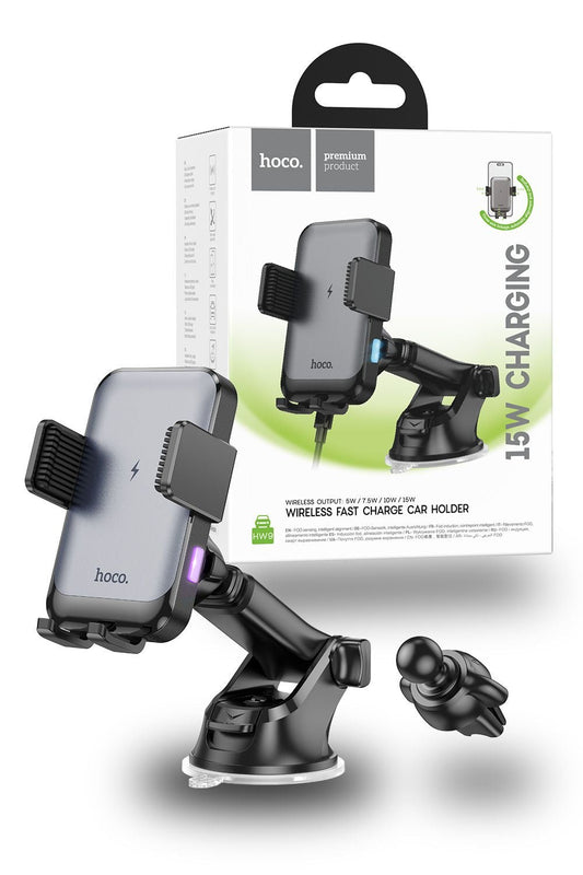 Hoco HW9 15W Fast Wireless Charger 2 in 1 DashBoard Car Holder - Black
