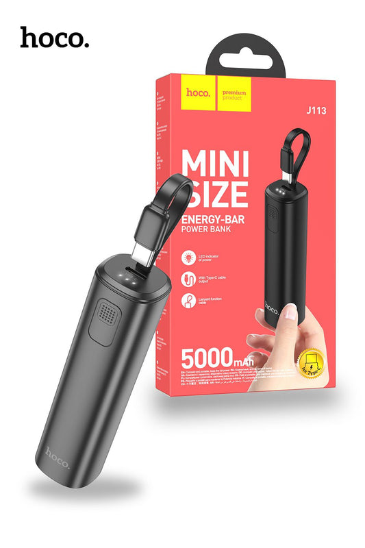 Hoco Mini PowerBank 5000mAh EnergyBar With Build in Type-C Cable Fast Charge - Black