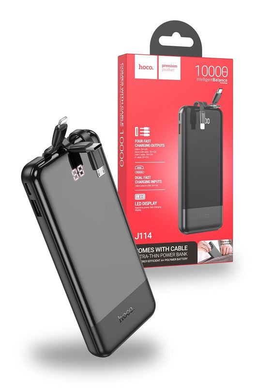Hoco J114 All Cable With USB-A & C Digital Display 10000mAh Power Bank - Black