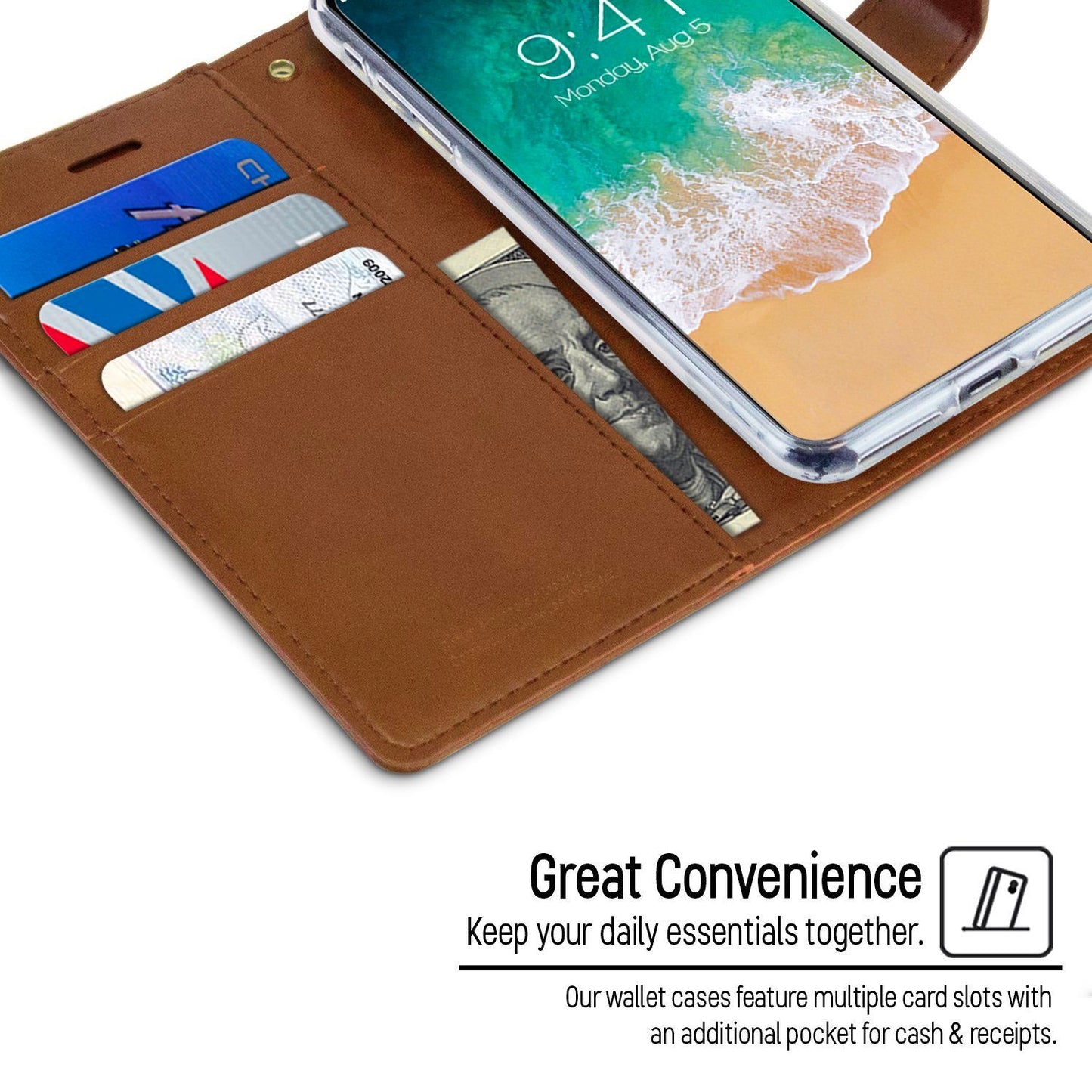iPhone 15 Pro Goospery Mercury Blue Moon Diary - Brown