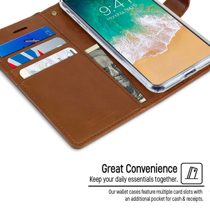 iPhone 15 Plus Goospery Mercury Blue Moon Diary - Brown