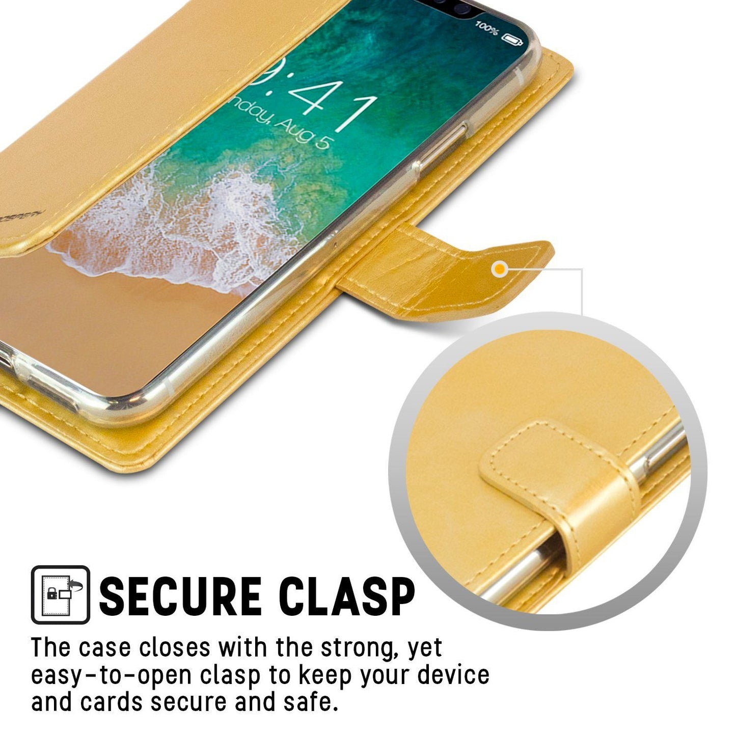 iPhone 14 Plus Goospery Mercury Blue Moon Diary - Gold