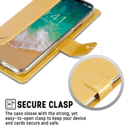 iPhone 15 Pro Goospery Mercury Blue Moon Diary - Gold