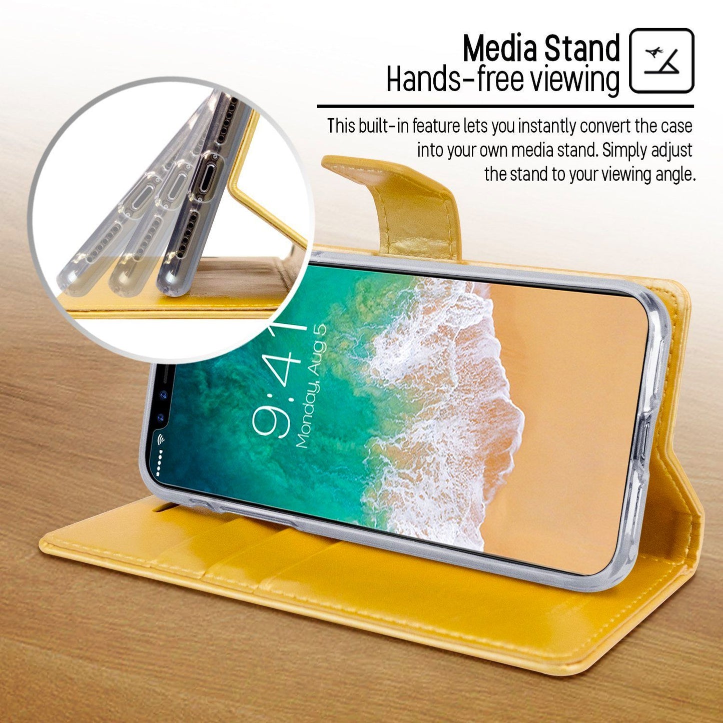 iPhone 14 Plus Goospery Mercury Blue Moon Diary - Gold