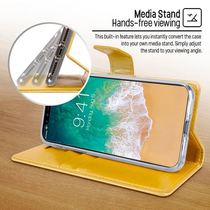 iPhone 14 Plus Goospery Mercury Blue Moon Diary - Gold