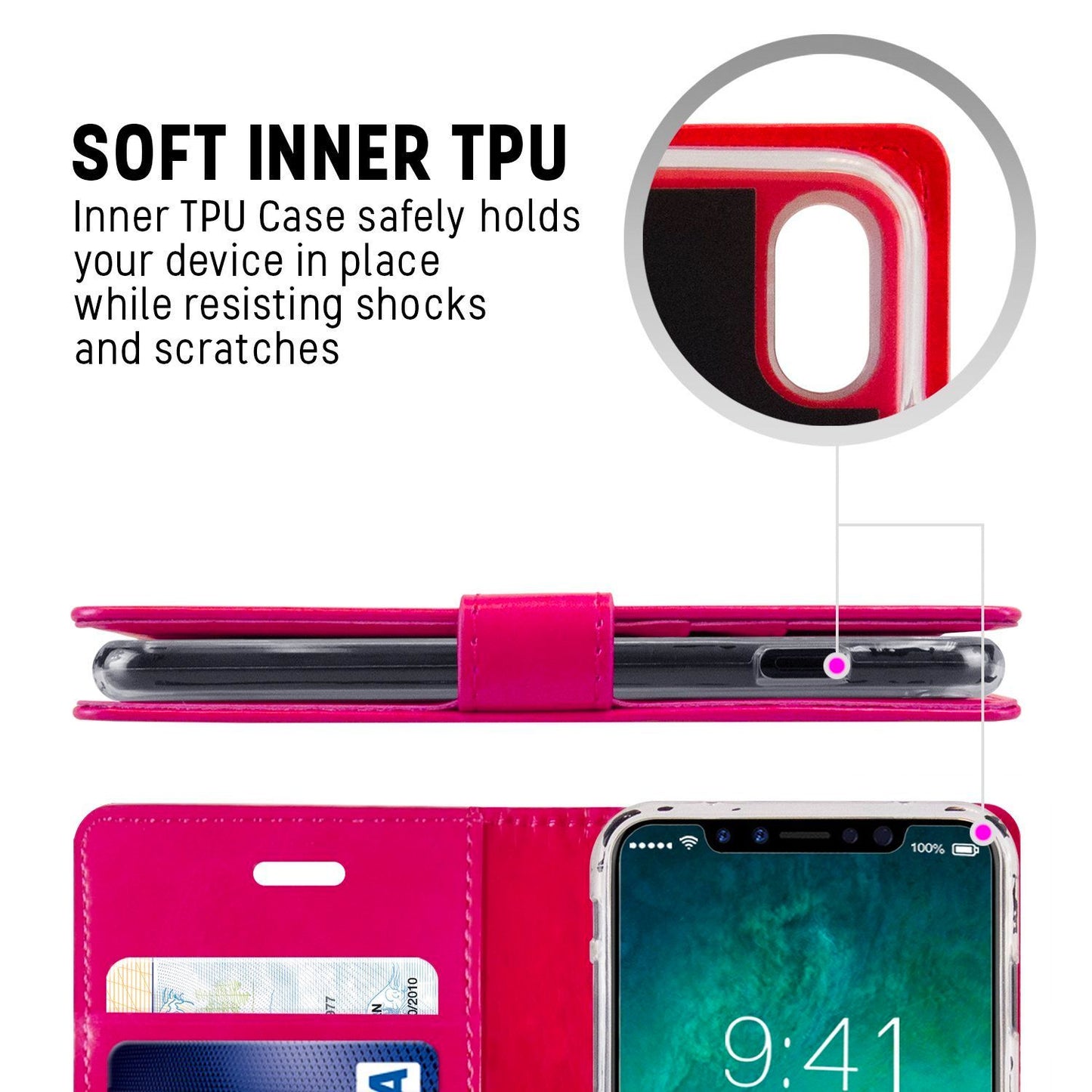 iPhone 17 Goospery Mercury Blue Moon Diary - Hot Pink