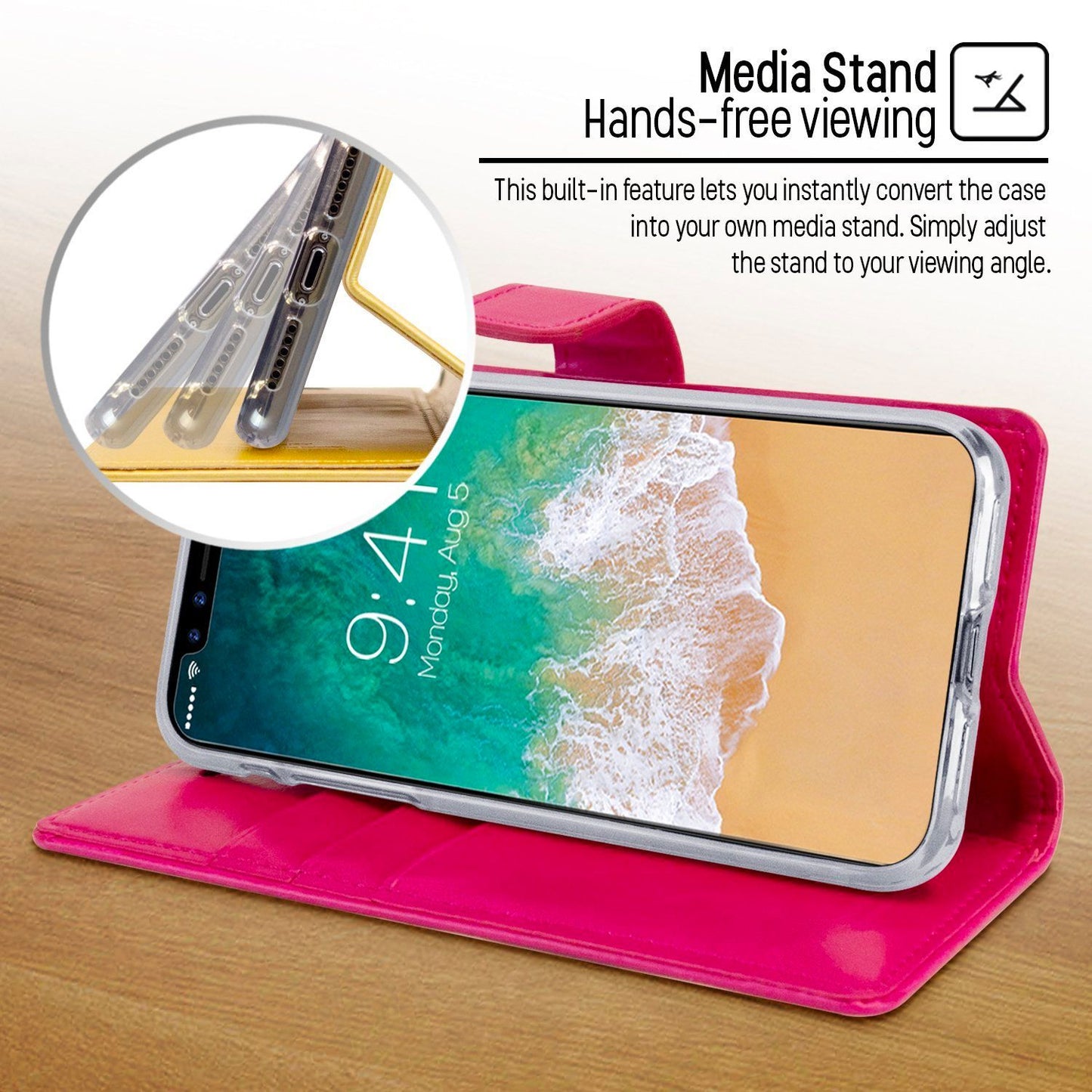 iPhone 13 Pro Goospery Mercury Blue Moon Diary - Hot Pink