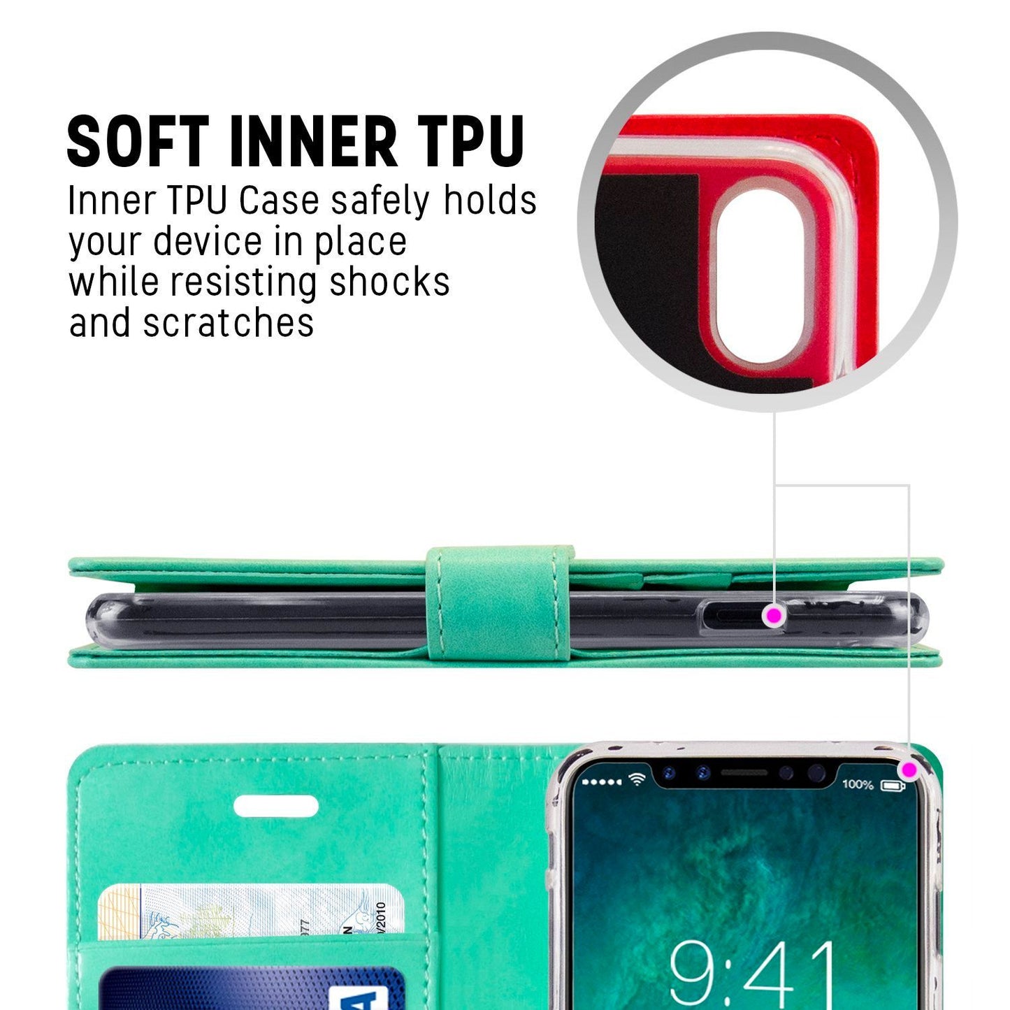 iPhone 15 Pro Goospery Mercury Blue Moon Diary - Mint