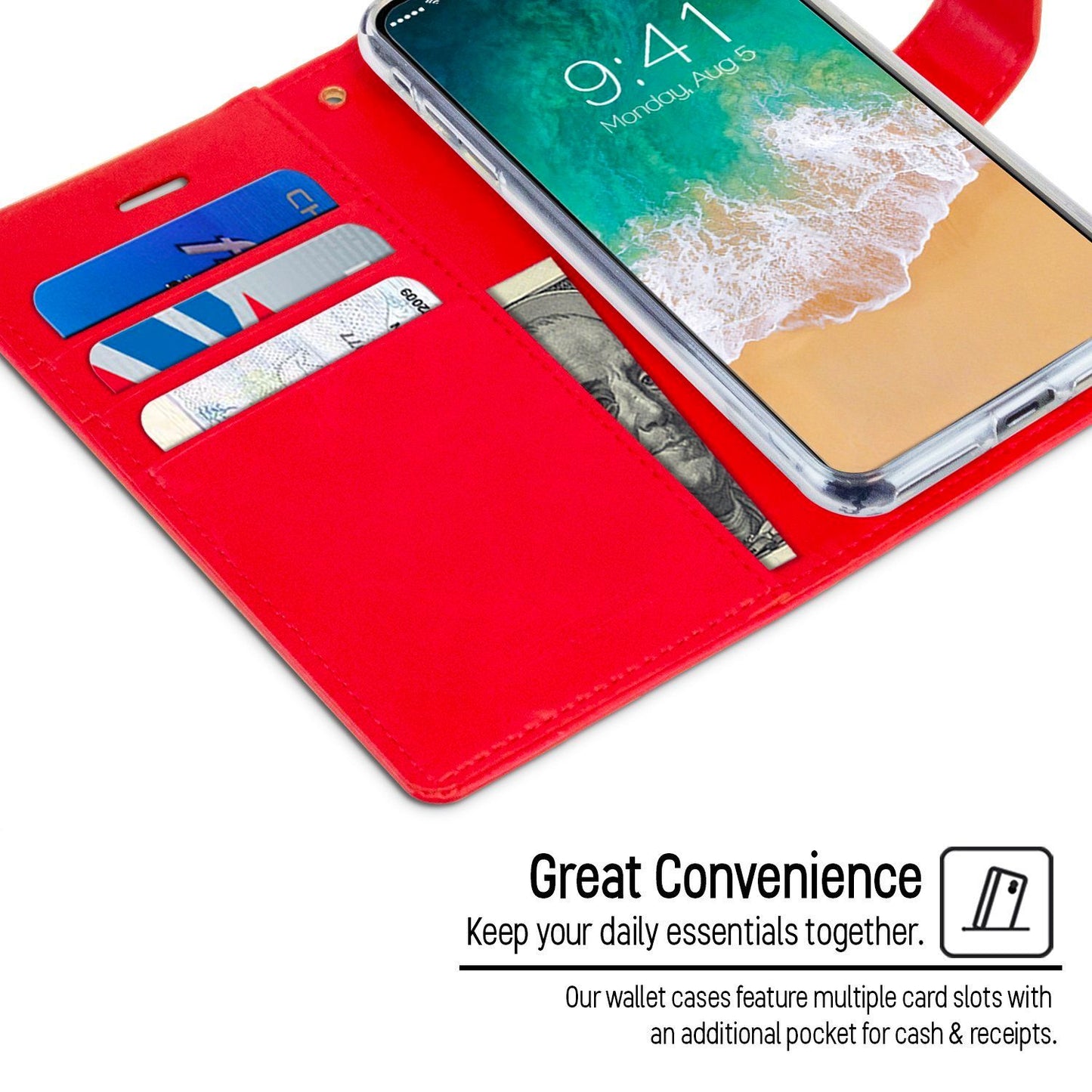 iPhone 15 Plus Goospery Mercury Blue Moon Diary - Red