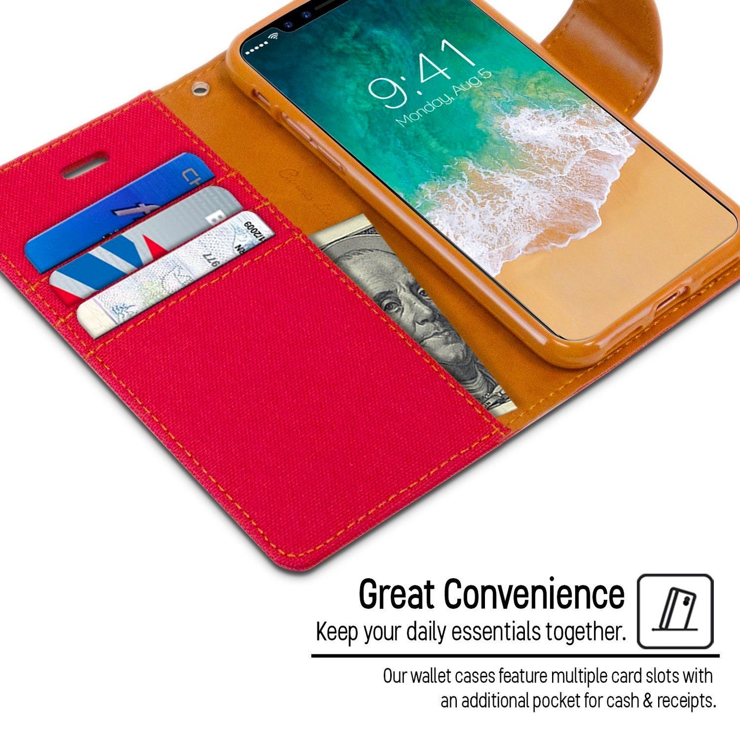 iPhone 14 Pro Max Goospery Mercury Canvas Diary - Red