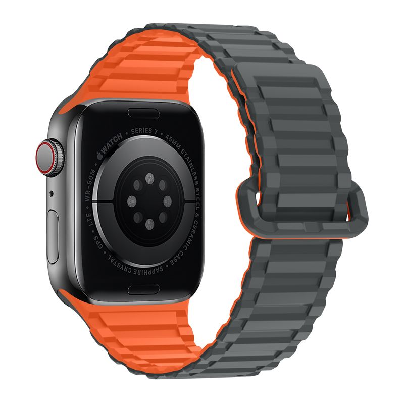 Apple Watch 44 / 45 / 46 / 49mm hoco. iWatch WA06 Flexible series military pattern magnetic silicone strap - gray orange