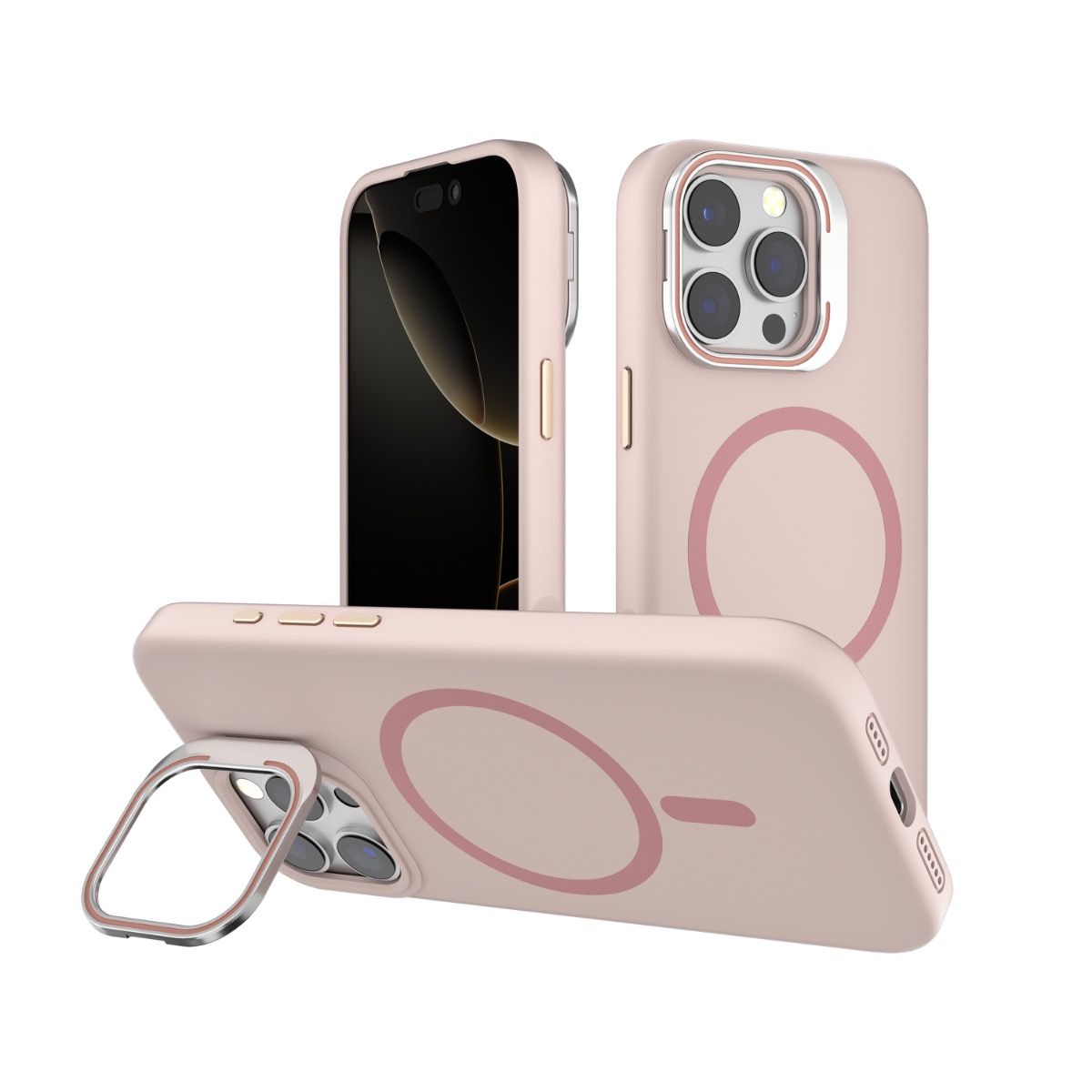 iPhone 16e BLACKTECH Y2 Liquid Silicone With Camera Stand (MagSafe Compatible) - Pink