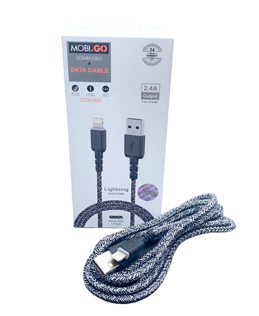 Braided Fast Charging Cable Mobigo 2m Nylon PD 65W USB-A To iPhone Cable