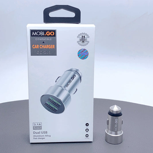 Universal Ciggratte port Mobigo Dual USB-A Aluminum Allog Fast Car Charger