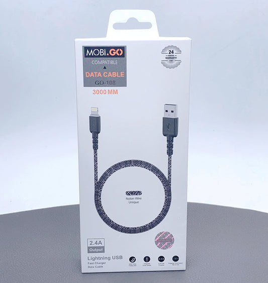 Braided Fast Charging Cable Mobigo 3m Nylon PD 65W USB-A To iPhone Cable