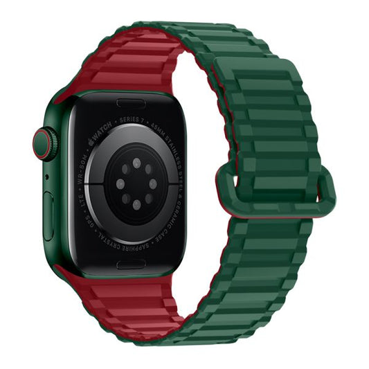 Apple Watch 38 / 40 / 41 / 42mm hoco. iWatch WA06 Flexible series military pattern magnetic silicone strap - green with red