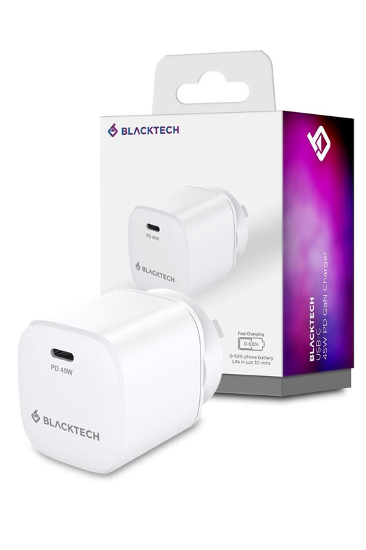Blacktech USB-C 45W PD GaN Charger Compatible iPhone 16 Series - White