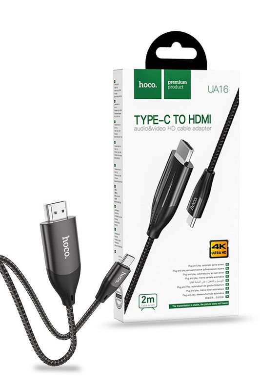 Hoco UA16 USB-C to HDMI 4K 200cm Adapter Cable High-Definition - Black