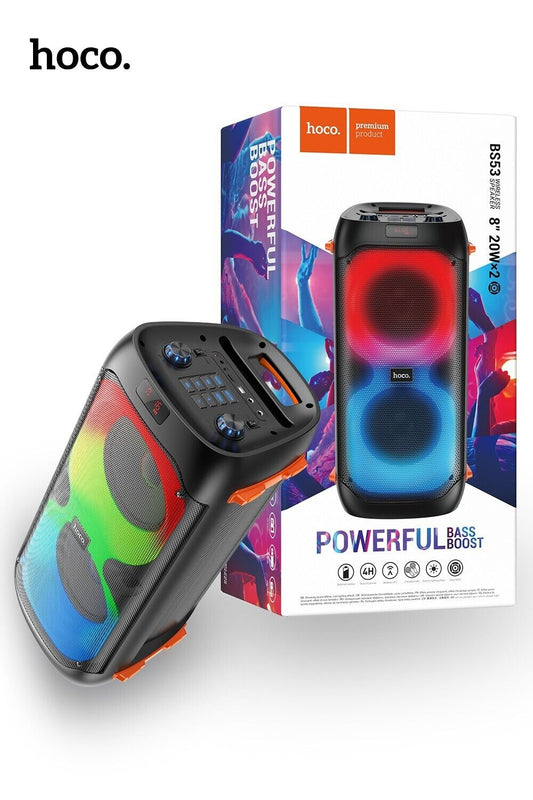 Hoco Wireless Loud Bluetooth Karaoke Stereo Speaker 8" 20Wx2 w/ 2 Microphones - Black