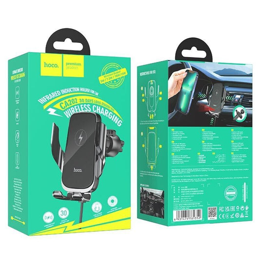 Hoco NEW Auto-Scaling 15W Wireless AirVent Car Charging Mount Phone Holder - Black
