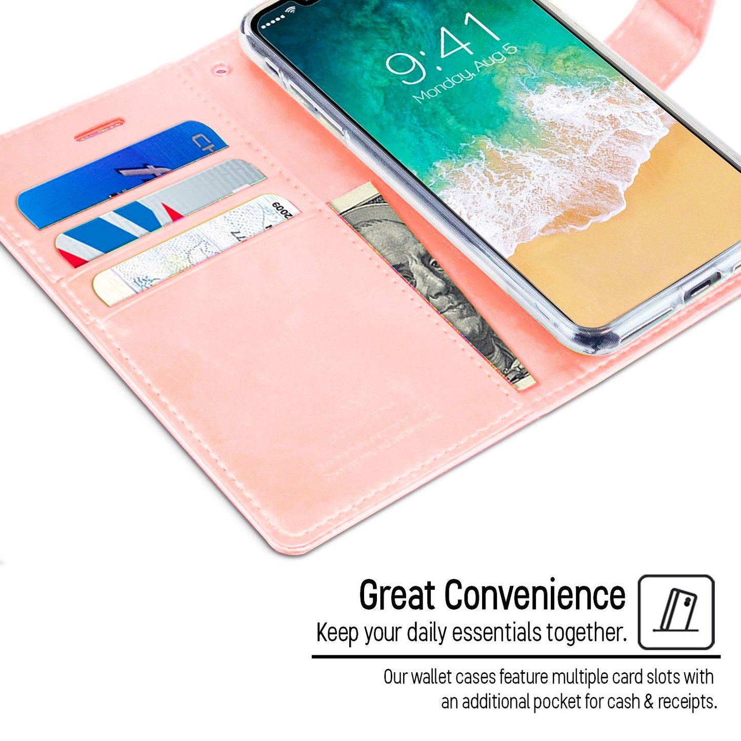 iPhone 17 Pro Goospery Mercury Blue Moon Diary - Rose Gold