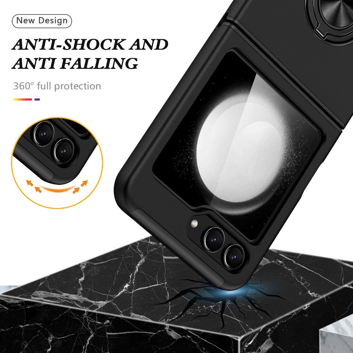 Samsung Galaxy Z Flip 6 / 7 FE BLACKTECH Slim Style Magnetic Ring Stand - Black