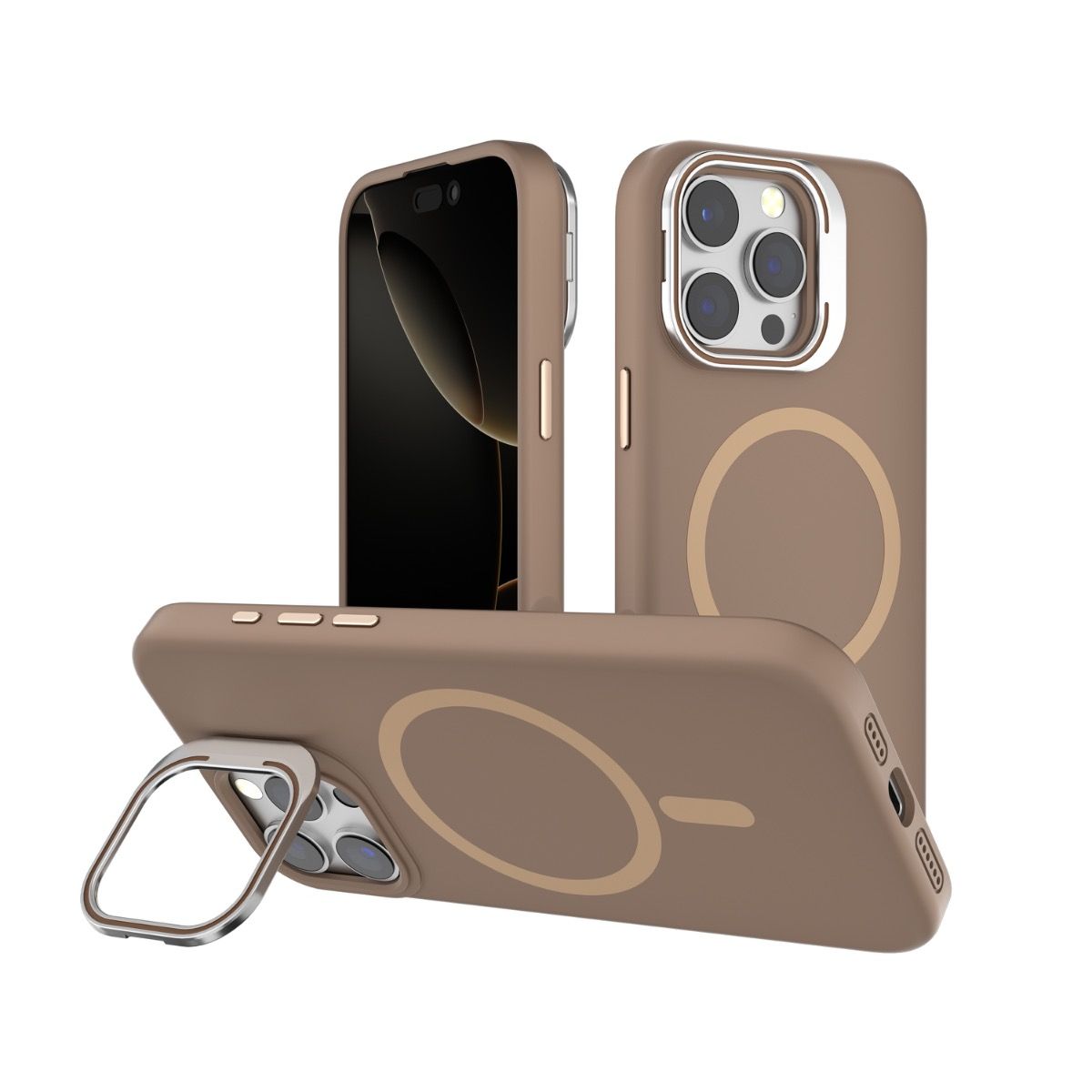 iPhone 16e BLACKTECH Y2 Liquid Silicone With Camera Stand (MagSafe Compatible) - Gold