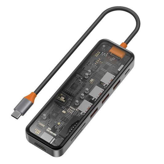 Wiwu CB007 CyberPunk 7 in 1 USB C Hub with 100W PD Charging - Transparent
