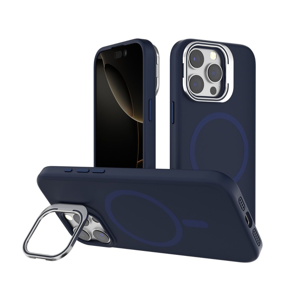 iPhone 16e BLACKTECH Y2 Liquid Silicone With Camera Stand (MagSafe Compatible) - Dark Blue
